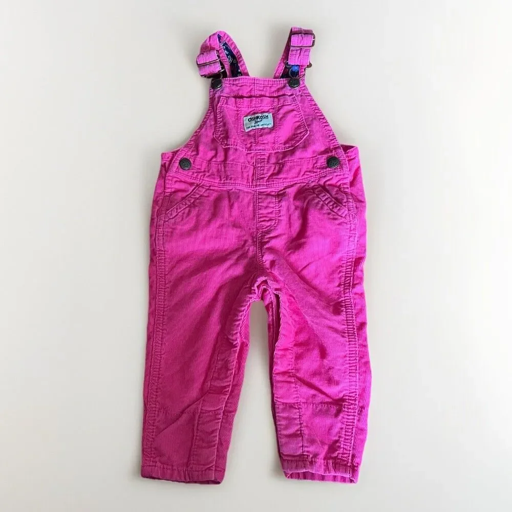 OshKosh B'gosh Corduroy Pink Floral Overalls Baby 6-9 Months Bib